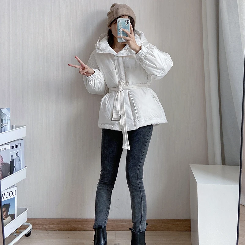 Down Jacket Woman Winter 2022 Black Hooded Puffer Padded Coat Tops Ladies New In Outerwear Warm Female Overcoat Parkas Clothing