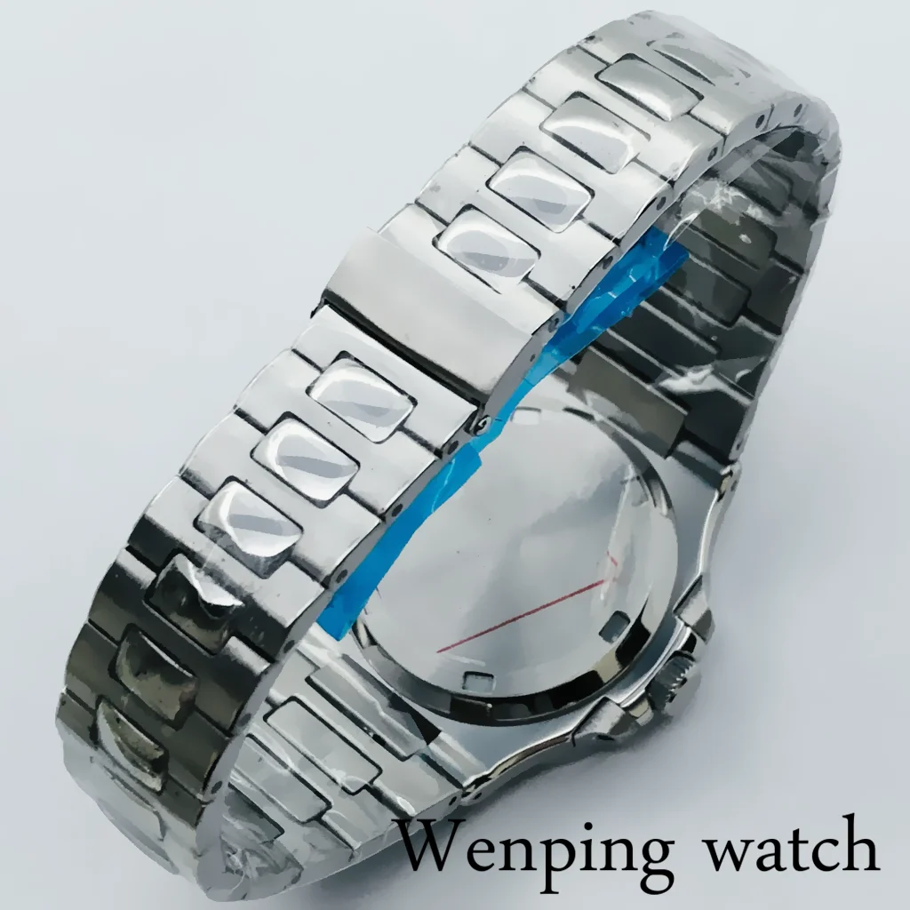 Часы мужские автоматические 39 мм серебристые с синим циферблатом и сапфировым