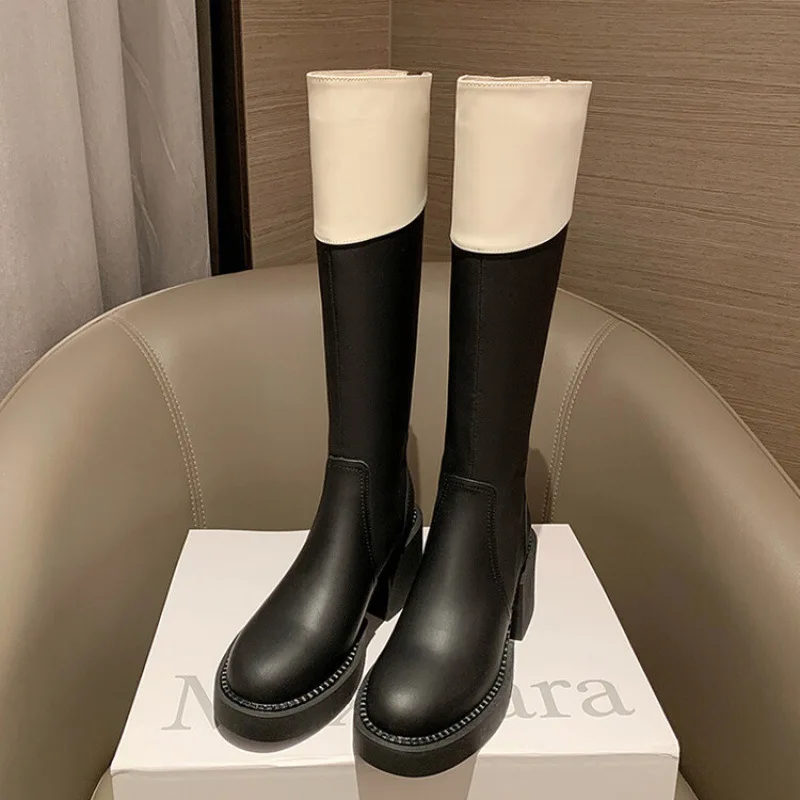 

Женские высокие сапоги до колена, с круглым носком, на молнии