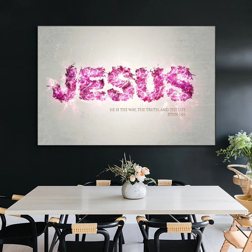 

Christian Jesus Modern Art Canvas Print Poster Minimalist Letter Painting Wall Nordic Decorative Pictures For Living Room Church