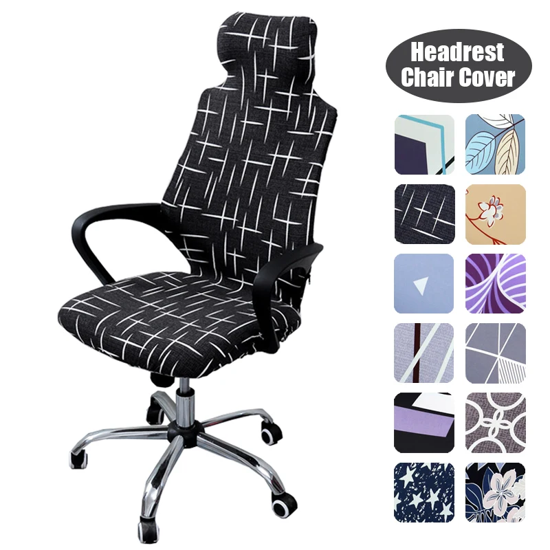 Cover With Headrest For Office Internet Cafe Computer Armrest Gaming Chair Covers Printed Fabric Seat Case