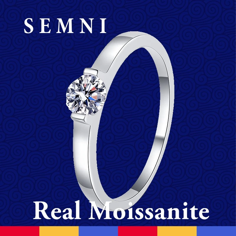 SEMNI 0.5ct Муассанит бриллиант маленькое красивое поясное кольцо для женщин