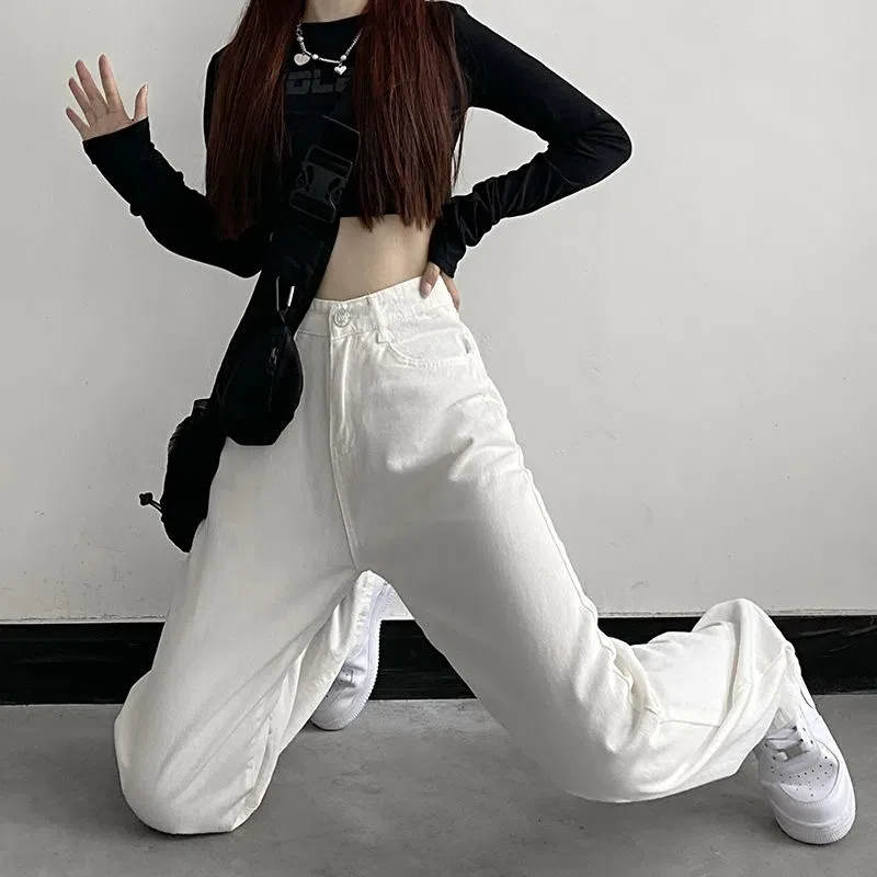 

Women Jeans Vintage High Waist BF Wide Leg Trousers Denim Streetwear Jeans Ins All-match Streetwear Retro Korean Chic Boyfriend