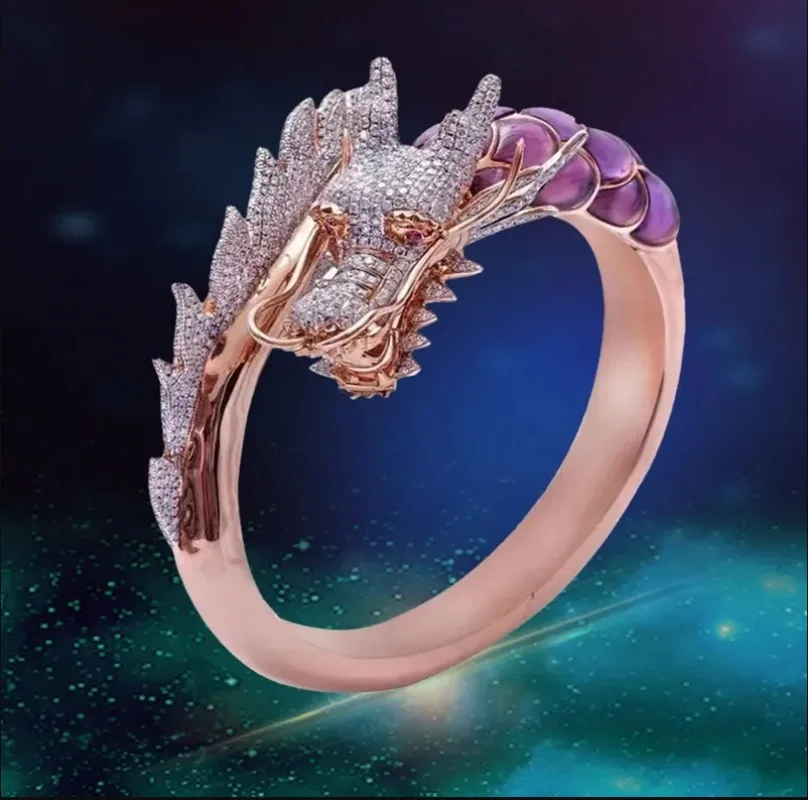 

Unique Style Female Zodiac Dragon Animal Ring Rose Gold Engagement Ring Women's Retro Wedding Attendance Banquet Ring