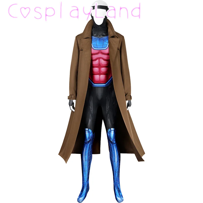Фото X Gambit Remy Косплей Костюм Мужской Боевой Костюм Кожаный Длинный Тренч Комбинезон Маска Комплект Супергерой Хэллоуин Карнавальные Наряды №1