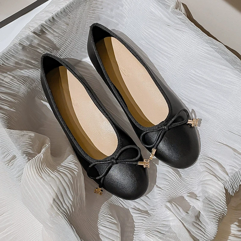 

Ballet Flats Shoes Women Classics Loafers Genuine Leather Fashion Design Bowknot Girls Office Lady Casual Shoes For Woman 2023