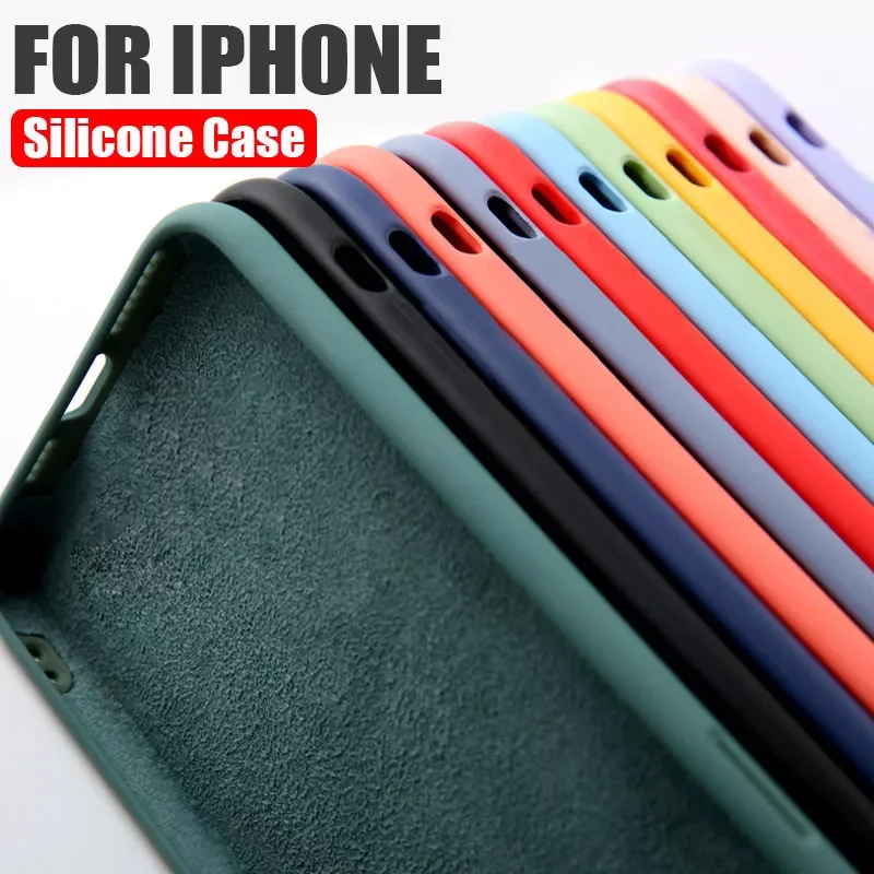 

Silicone Case For iPhone 11 12 13 Pro X XS Max XR Cases Cover For iPhone 7 8 6 6s Plus SE 2020 Phone Case Liquid Coque
