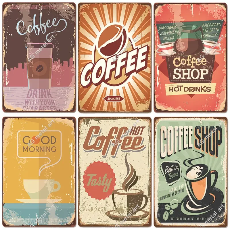 

Hot Coffee Vintage Tin Signs Poster Fresh Tasty Retro Metal Plaque Plates Wall Decor for Coffee Shop House Room Decoration