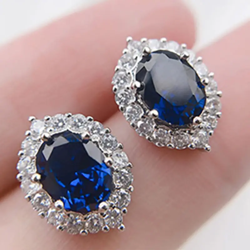 

Bohemia Piercing Luxurious Sapphire Blue Zircon Studs Earrings for Women Fashion Jewelry Pendientes Ins Same Aretes Party Gifts