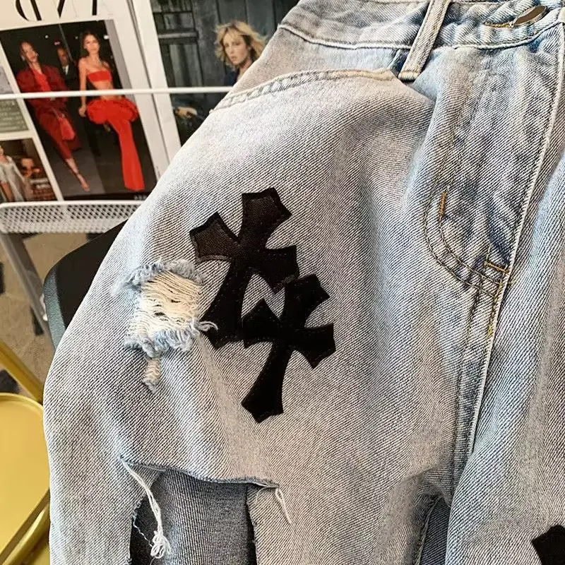 Рваные джинсовые шорты Y2K в европейском и американском стиле прямые свободные