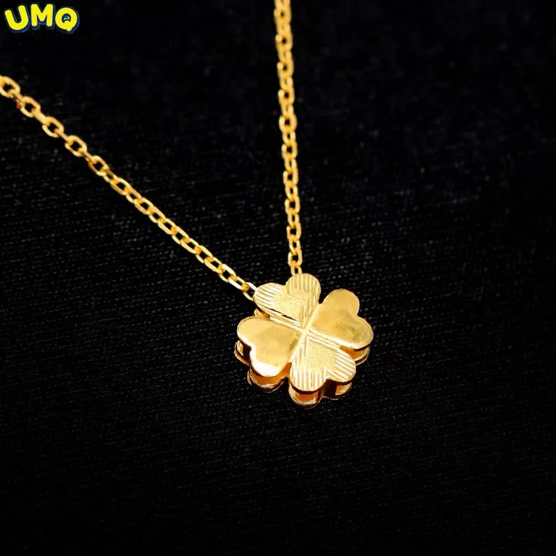 

24k Pure Gold Clover Pendant Authentic 999 Full Gold Collarbone Chain Women's Popular Fashion Lucky Grass Gold Necklace