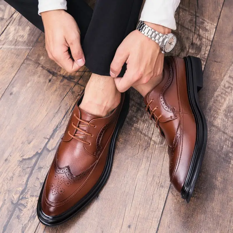 

Suit Men's Shoes Autumn British Business Dress Big Toe Casual Leather Shoes Men's Black Groom Wedding Shoes High-Grade