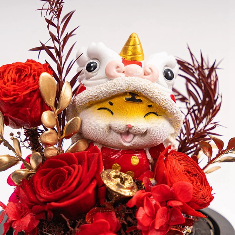 

JFBL Hot Immortal Flower Glass Cover Finished Spring Festival Tiger Year Birthday New Year Gift Valentine's Day Rose Gift Box