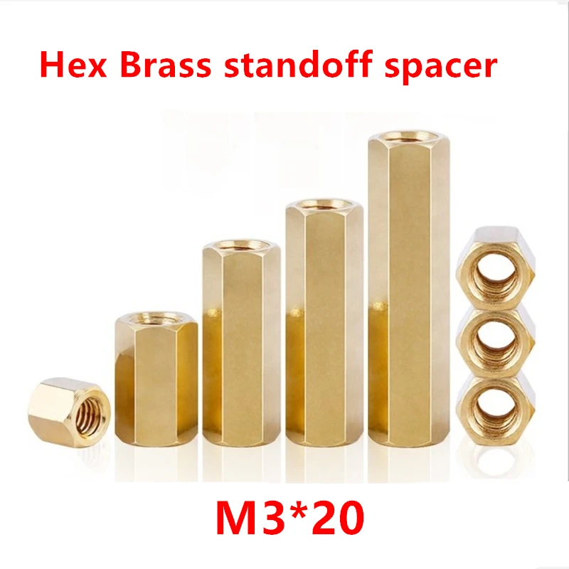 

100pcs M3*20 Brass Hex Standoff Spacer Double-pass brass standoffs Column Long extend stud M3 Female x M3 Female 20mm