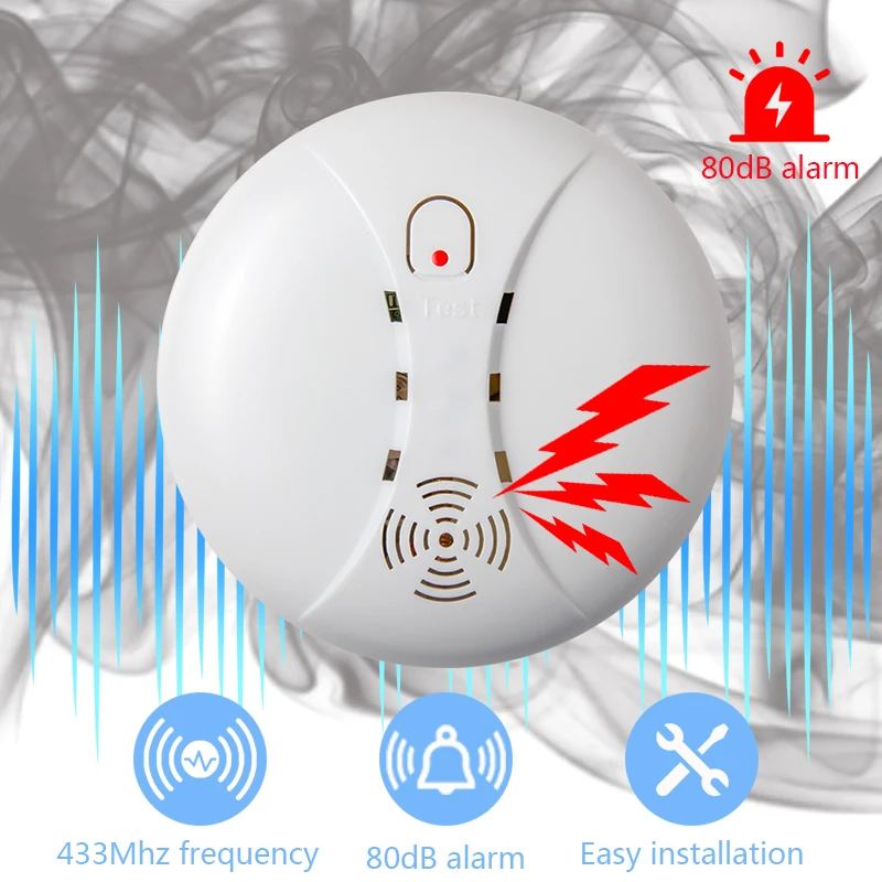 

Home Security Smoke Detector Fire Alarm Sensor Independent Smoke Detector For Home Office Safety Photoelectric 433Mhz Frequency