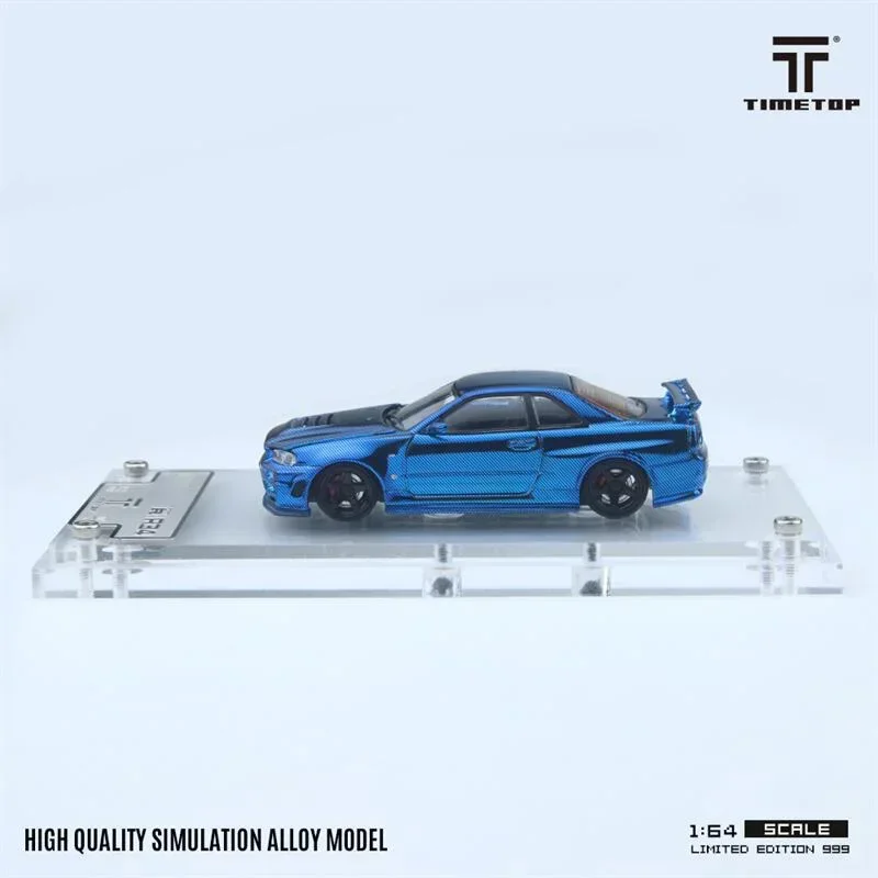 TimeTop 1:64 GTR34 Chrome Blue Carbon Limited999 Литая под давлением модель автомобиля