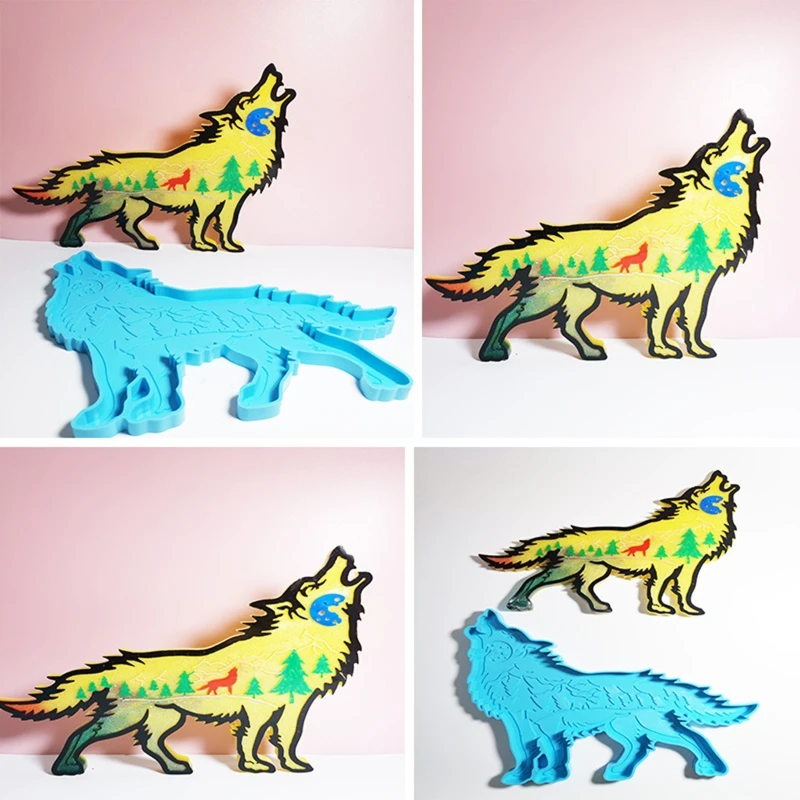 

R3MC 3Pcs Silicone Wolf Bear Resin Mold 3D Halloween Animal Epoxy Resin Casting Mold Halloween Supplies Home Wall Ornament