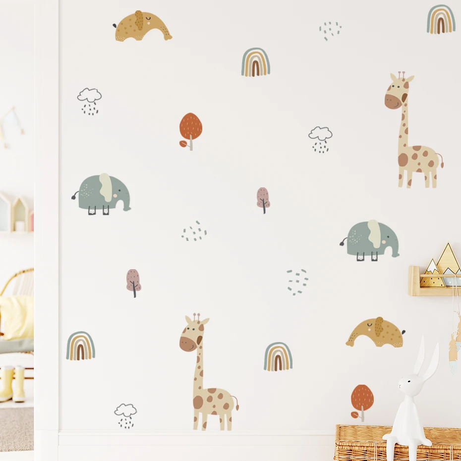 

Cartoon Giraffe Elephant Animal Rainbow Tree Wall Decals Mural Removable Vinyl Wall Stickers Nursery Kids Room Playroom Decor