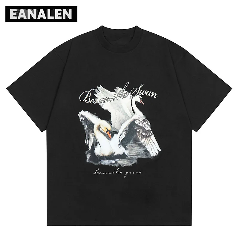 

Футболка в стиле Харадзюку для мужчин и женщин, ретро с узором в виде гусиных животных, Готическая, рок, панк, летняя повседневная Уличная ру...