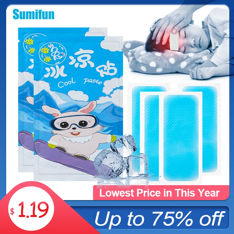 

4Pcs/2Bags Ice Gel Cooling Patch Lower Temperature Baby Fever Cool Down Plaster Headache Migraine Dizziness Pad Polymer Hydrogel