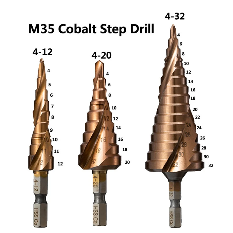 

M35 HSS-CO 5% Cobalt Step Drill Bit 4-12/4-20/4-32mm 1/4 Inch High Speed Steel Metal Drill Bit Hole Cutter For Stainless Steel