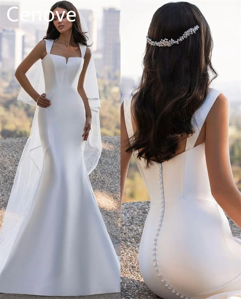 

Cenove White Square Neckline Prom Dress Floor Length With Sleeveless Evening Summer Party Dress For Women2023