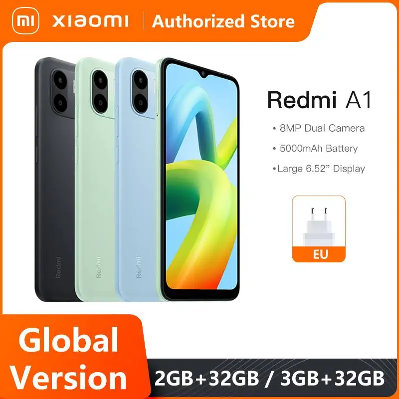 

Global Version Xiaomi Redmi A1 MTK Helio A22 Cellphone 2GB RAM 32GB ROM 6.52" DotDrop Display 5000mAh Battery 8MP Dua