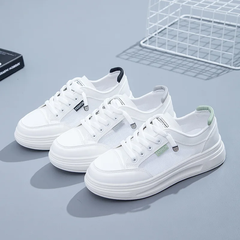 

Кроссовки женские сетчатые, Повседневная дышащая обувь, плоская подошва, белые