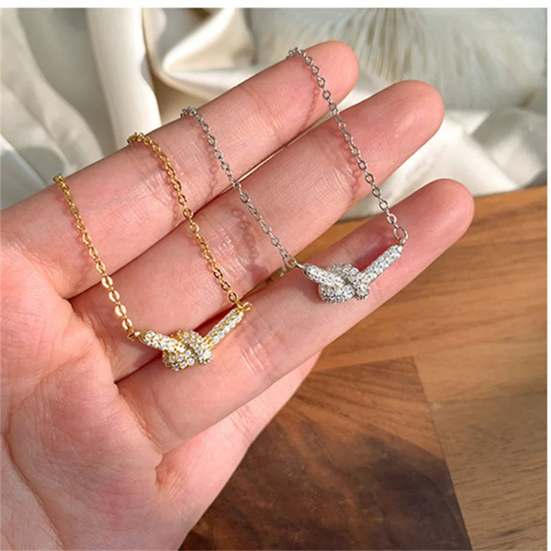 

Flash Zircon Knotted Necklace Female Luxury 2022 Trendy Temperament Sweet Collarbone Chain Silver 925 Necklace Women Jewelry