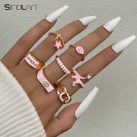 sindlan 7pcs kpop star snake pink rings for women y2k aesthetic stranger things crystal heart amour female jewelry anillos mujer