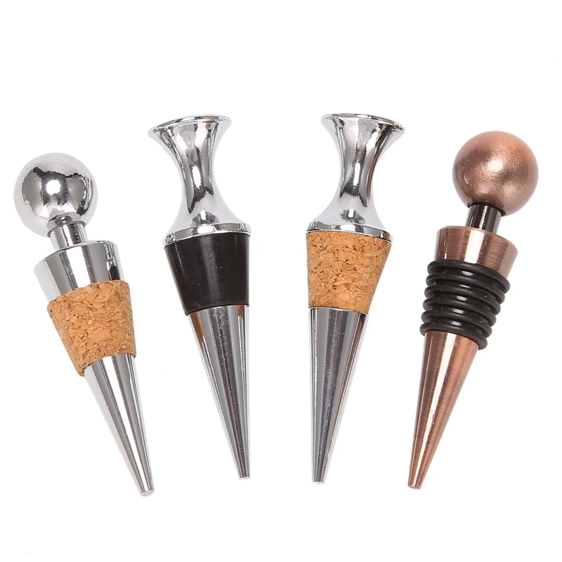 

4 Pcs Stainless Steel Wine Stopper Vacuum Sealed Bottle Stoppers Wine Cork Bottle Stopper Storage Twist Cap Plug Gift Bar Access