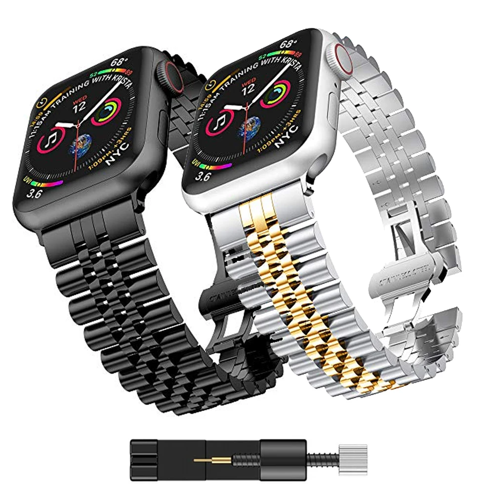 Металлический ремешок для Apple watch 7 6 5 4 SE band 40 мм 44 мм, сменный металлический браслет для iwatch 3 42 мм 38 мм, металлический браслет из нержавеющей с...