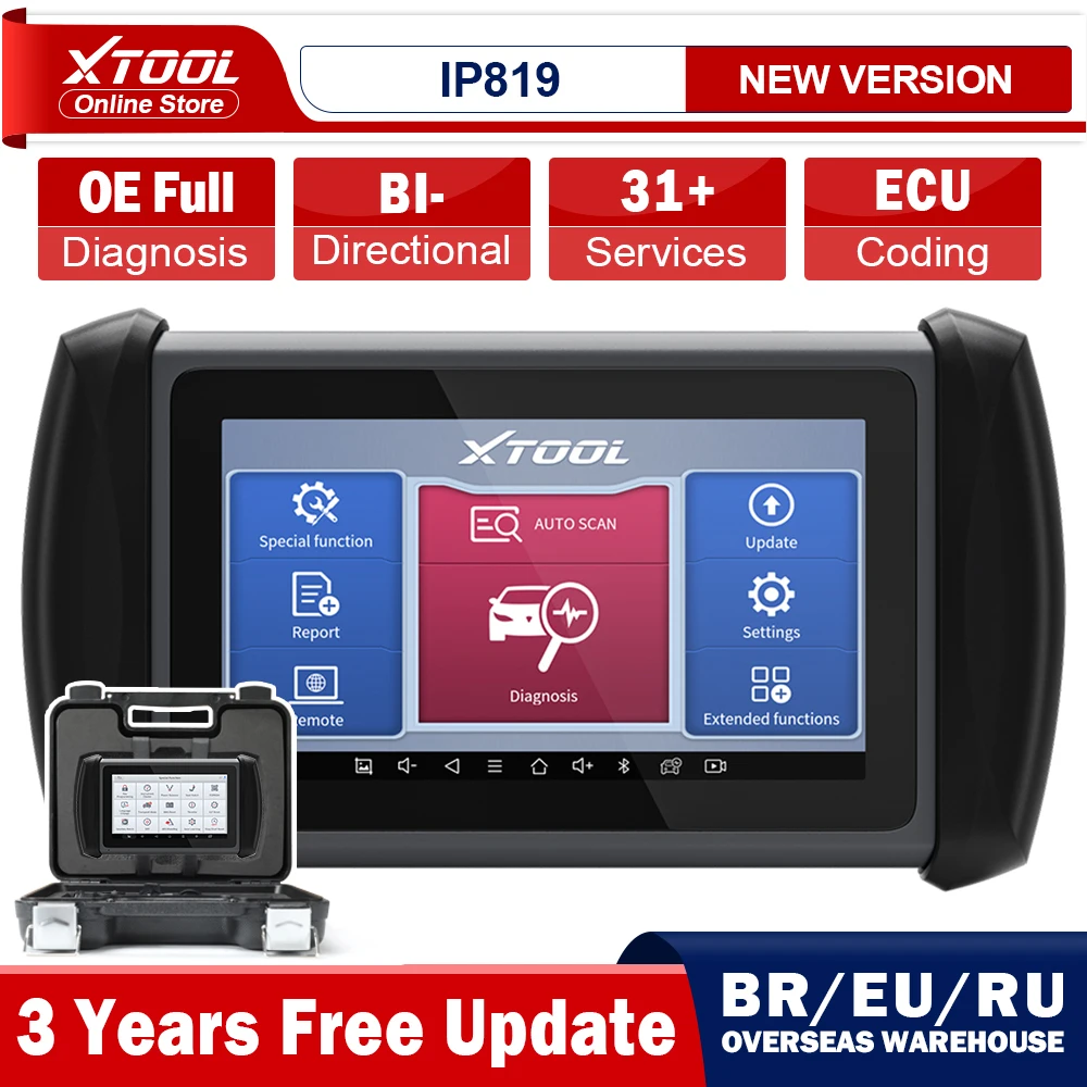 

XTOOL InPlus IP819 Automotive OBD2 All System Diagnostic Bidirectional Control Scan Tool ECU Coding Key Programming 31+ Resets