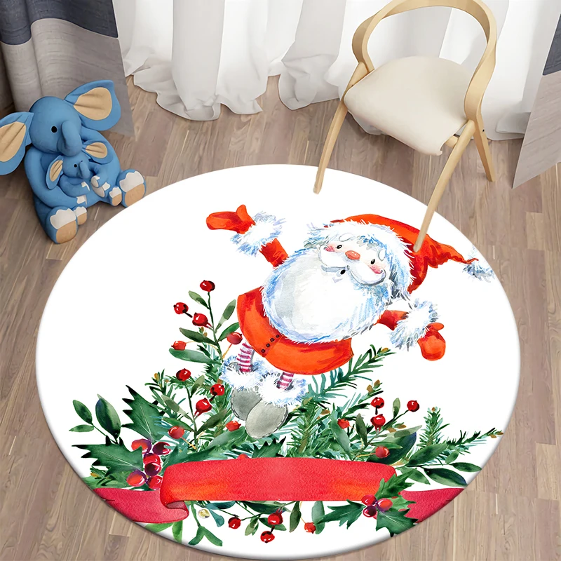 Christmas  Printed Round Carpet Children's Living Room Mat Floor Mat Yoga Mat Bedroom Chair Non Slip Mat New Year Gift  Decor