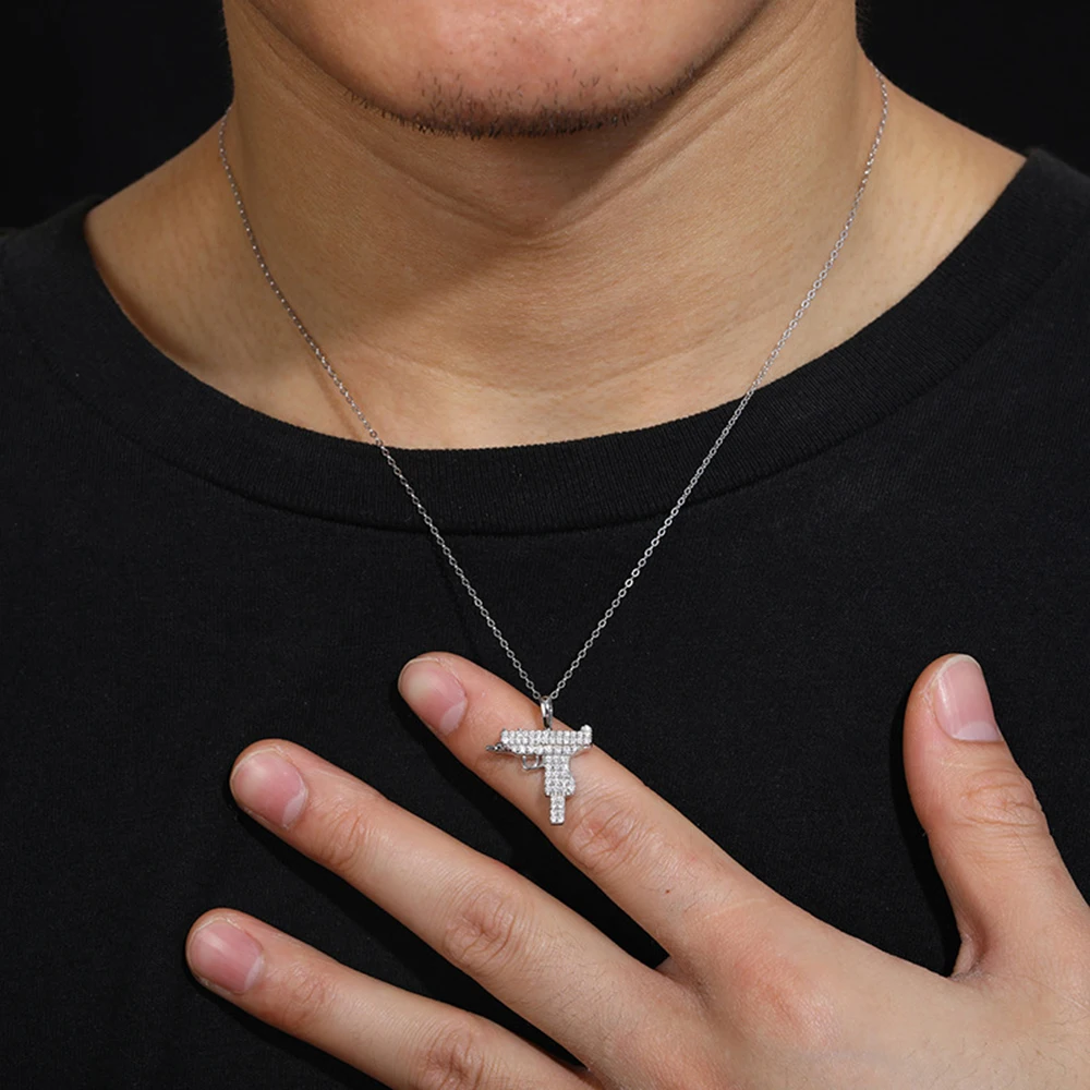 Gun Shape Moissanite Necklaces for Women S925 Silver Pendant Men Hip Hop Jewelry Pass Diamonds Tester With GRA Free Shipping