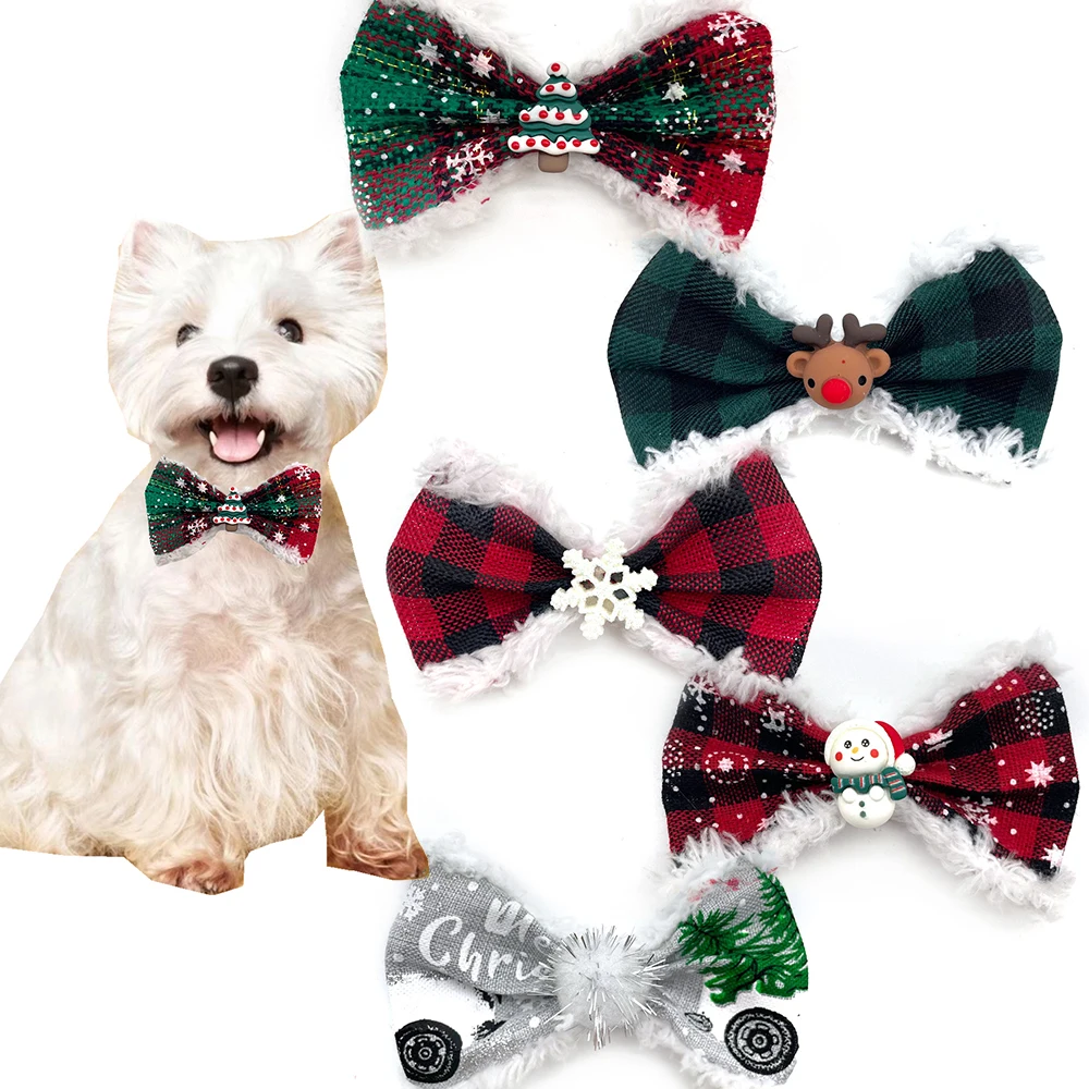 

Dog Christmas Bows Movable Pet Dog Bowtie Dog Collar Christmas Accessories Pet Supplies for Small Dogs
