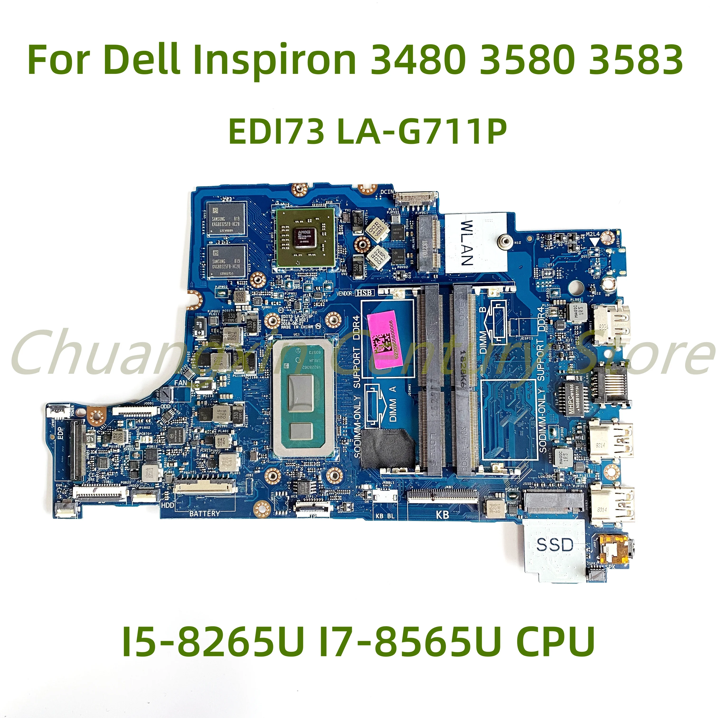 

Материнская плата для ноутбука Dell Inspiron 3480, 3580, 3583, 3780, диагональ 100%, LA-G711P I7-8565U CPU V2G, протестирована, Полная работа