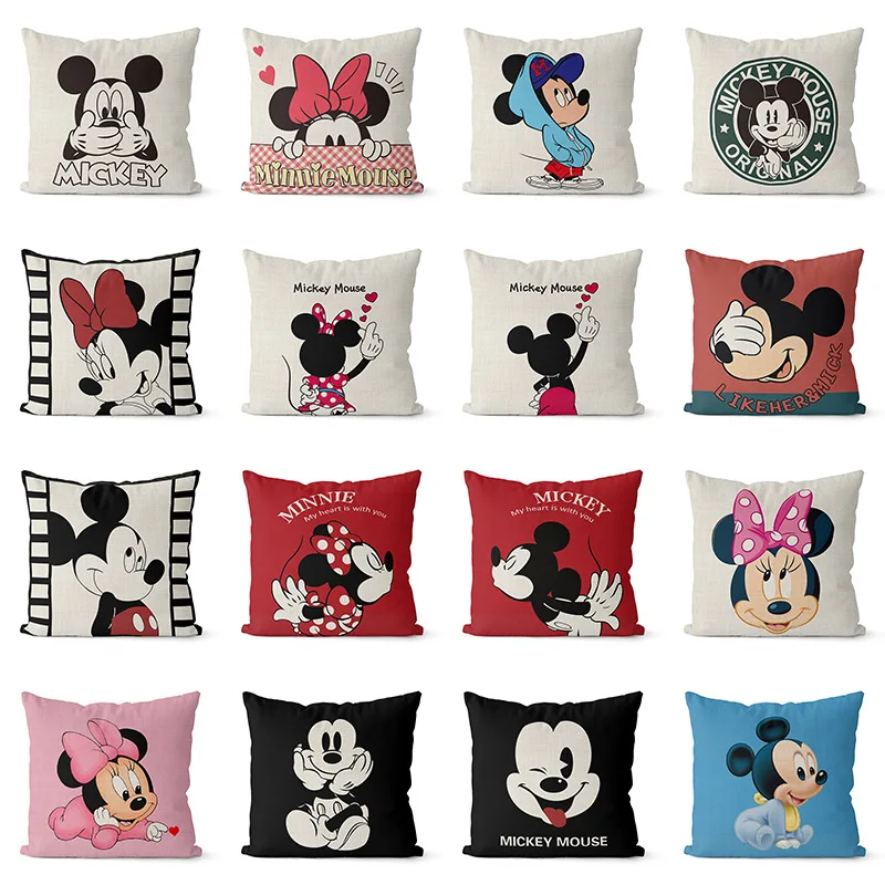

45cm Disney Cartoon Pillowcase Anime Figures Mickey Mouse Minnie Dolls Cushion Cover Sofa Nap Pillowcase Home Textile Decoration