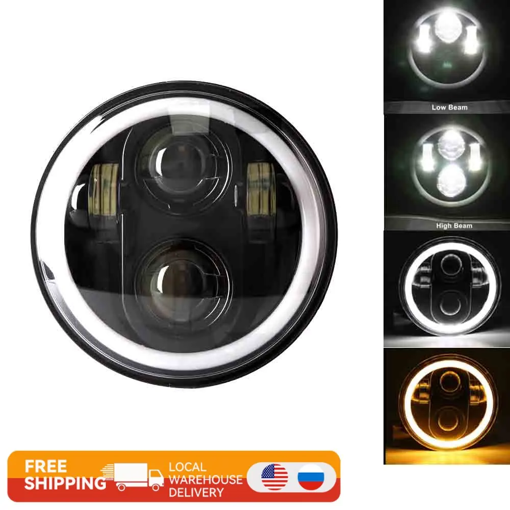 

5.75 Inch Black Halo Angel Eyes LED Headlight For Harley Sportster 1200 883 Street 500 750 5-3/4" Projector Round Headlamp
