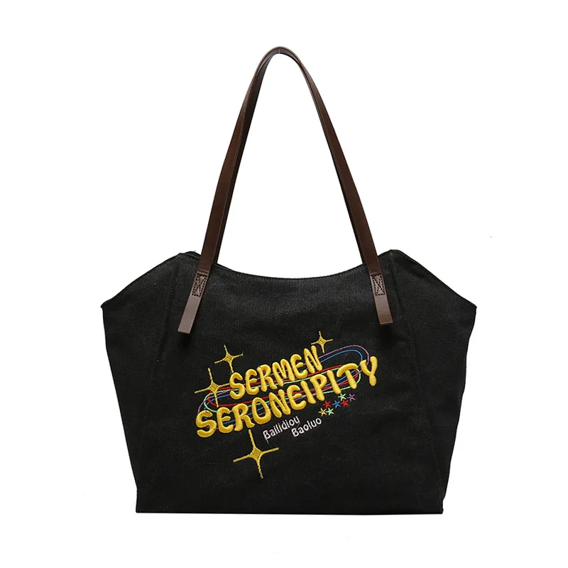 Versatile Canvas Commuting Shoulder Bags Embroidered Letter Large Capacity Shopping Storage Handbags for Women Designer Luxury