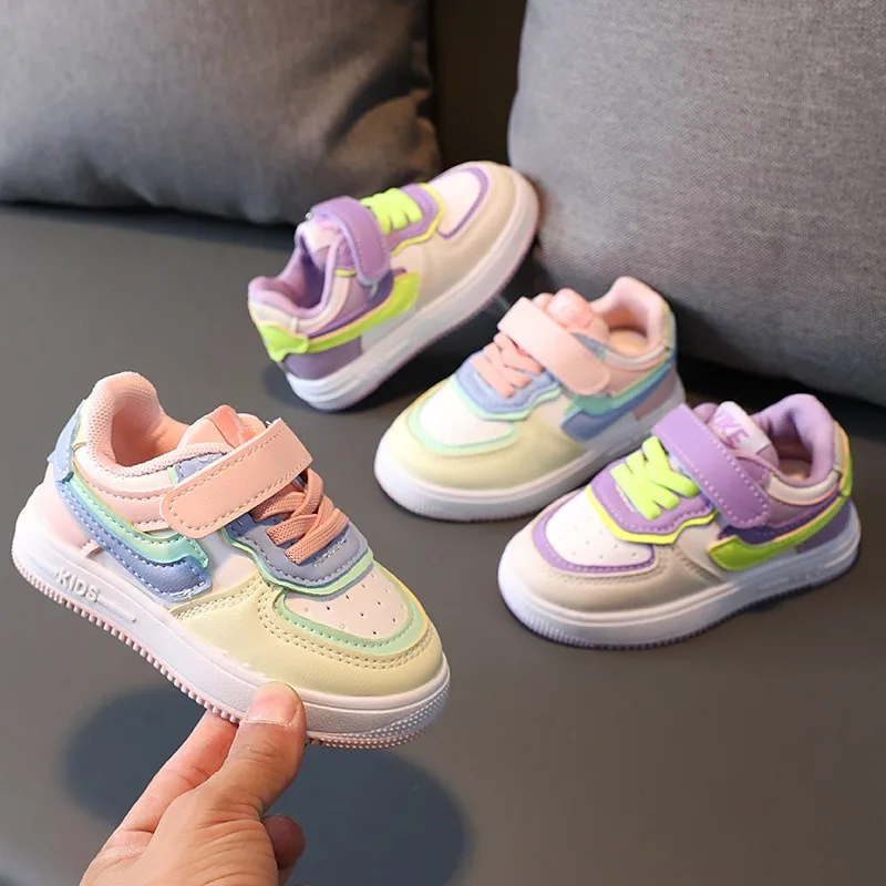 

Детские повседневные кроссовки из искусственной кожи, сетчатые дышащие, с резиновой подошвой, для мальчиков и девочек, все сезоны