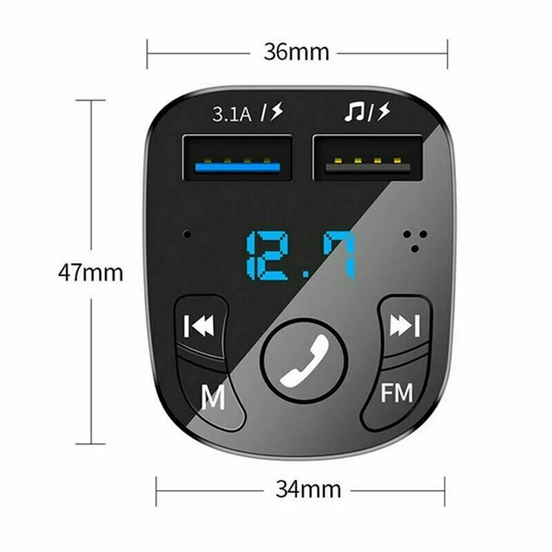 

FM-трансмиттер автомобильный беспроводной с Bluetooth, 2 USB-порта, 2,1 А