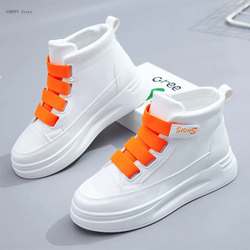 

Ladies White Vulcanized Shoes Popular Korean Breathable Sports Shoes 2023 High-top Thick-soled Casual Men's Shoes Women Shoes