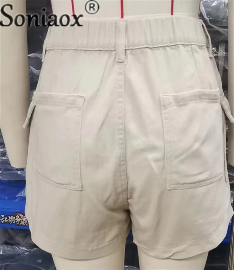 Fashion Solid Color Shorts Summer New Women's Button Splicing Pocket Three Quarter Pants Ladies Casual American Style Streetwear