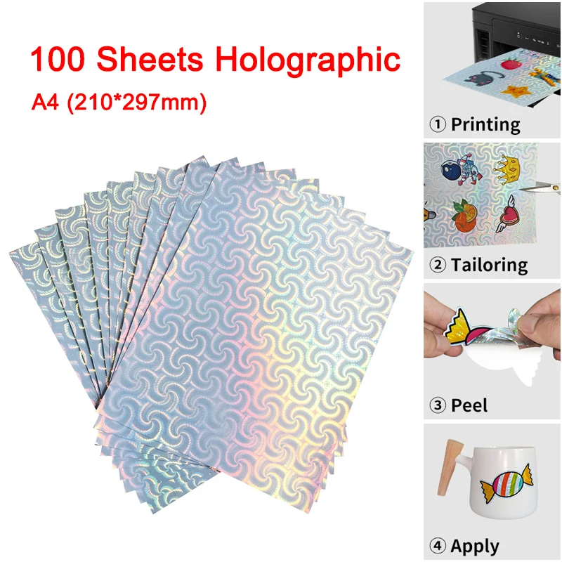 Printable Holographic Sticker Paper A4 Vinyl Sticker Paper for Inkjet Printer Waterproof Adhesive Sticker Paper Spiral Style