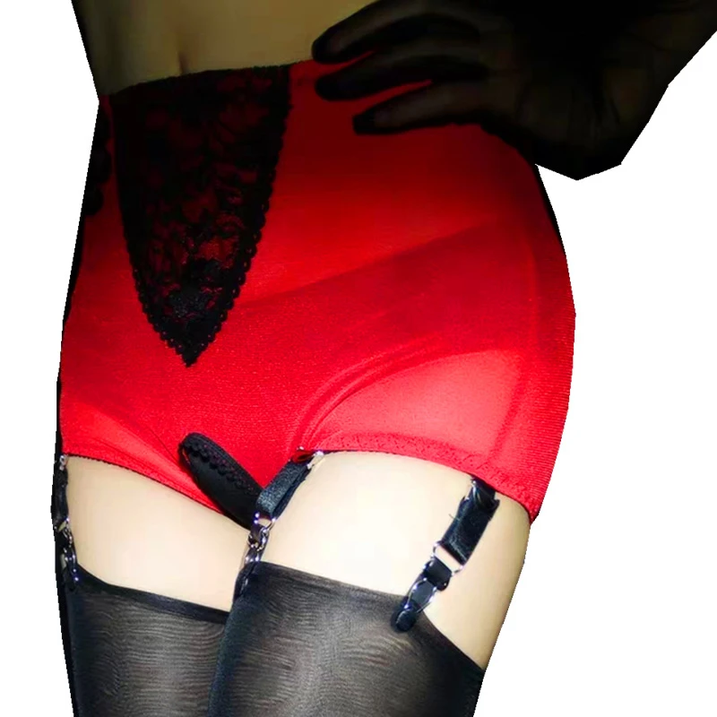 Lace Embroidery Open Crotch Garter Woman Exotic Lingerie Stockings Accessories 6 Claws Non-slip Buckle High Waist Mesh Garter