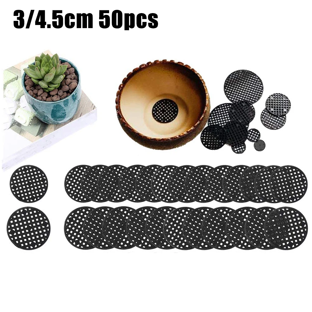 

50Pcs Garden Flower Pot Hole Mesh Pad Round Plastic Drainage Netting Hole Cover Bonsai Bottom Grid Mat Breathable Gasket