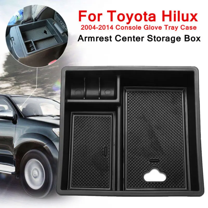 

Черный подлокотник, центральный ящик для хранения для Toyota Hilux 2004-2014, лоток С нескользящими ковриками, аксессуары, детали, черный интерьер