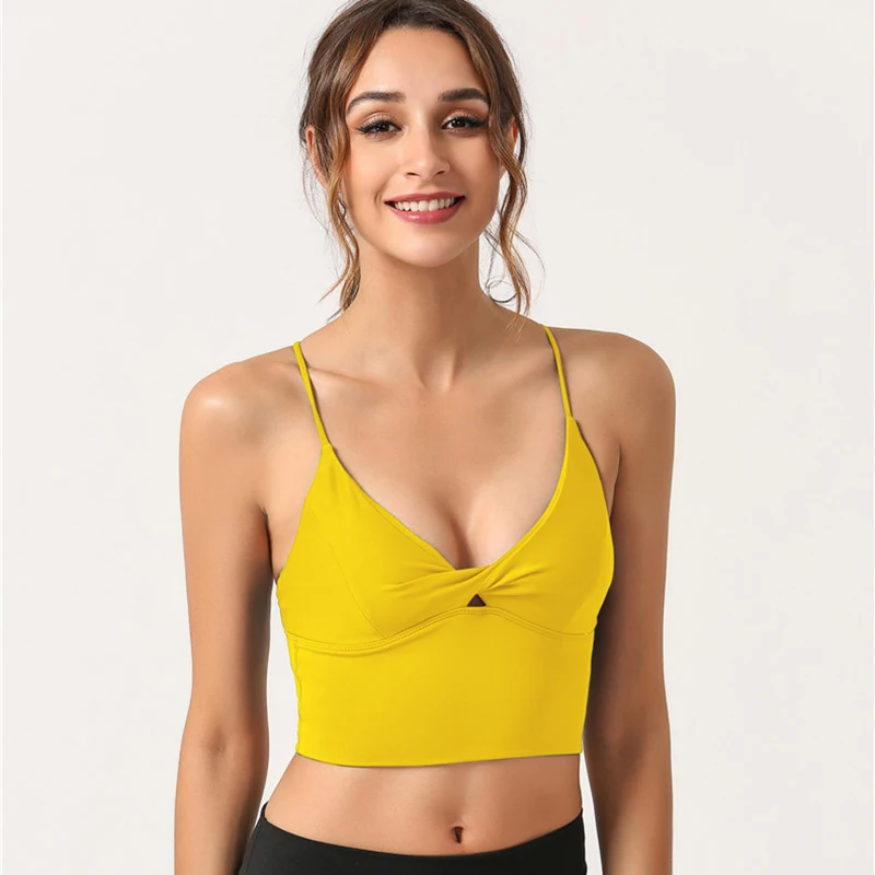 

Sexy Deep V Neck Fitness Sports Bra Tops Women Wireless Padded Push Up Athletic Brassiere Workout Exercise Yoga Bras