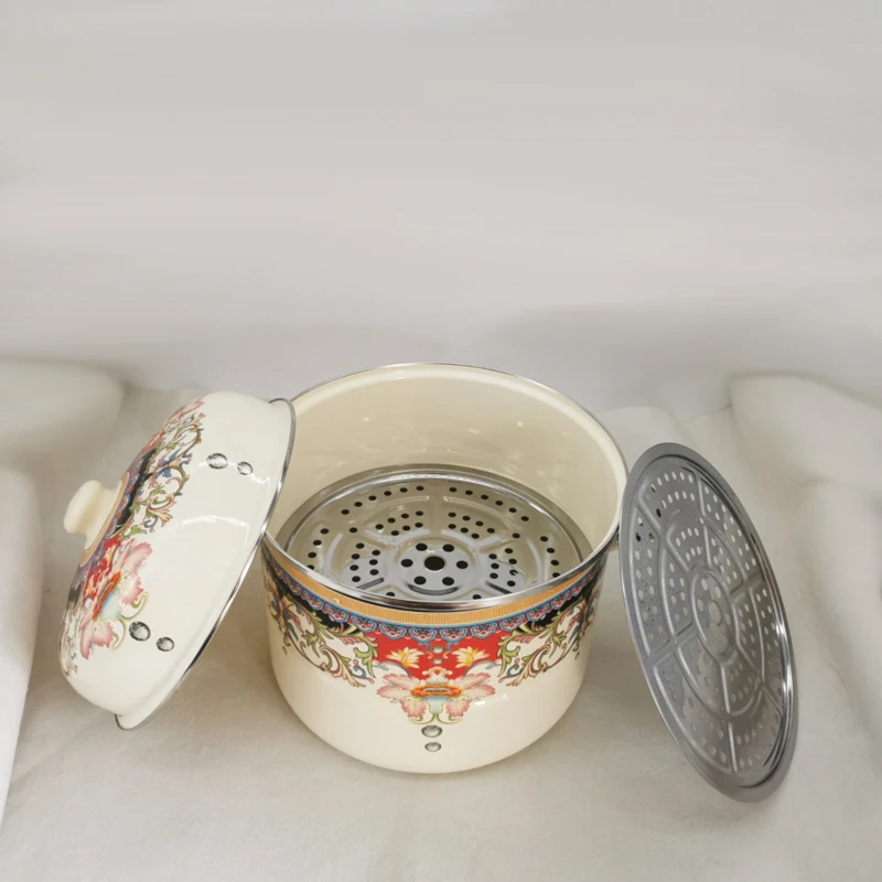 

30cm Thickened Double Layered Enamel Steamer Gift Buns Steaming Vegetable Pot Stew Soup Pot Boiled Ribs Stewed Fish Meat Pot